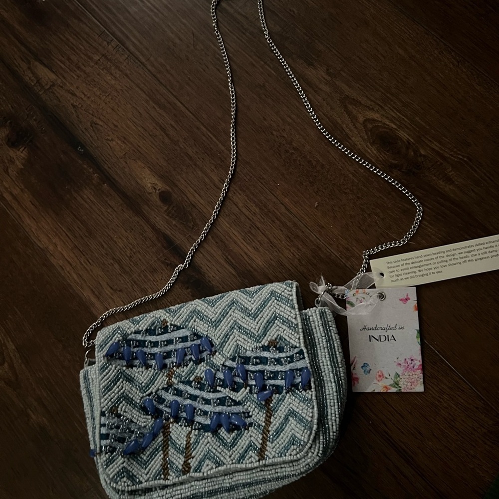 Artisan Blue Beaded Crossbody Bag